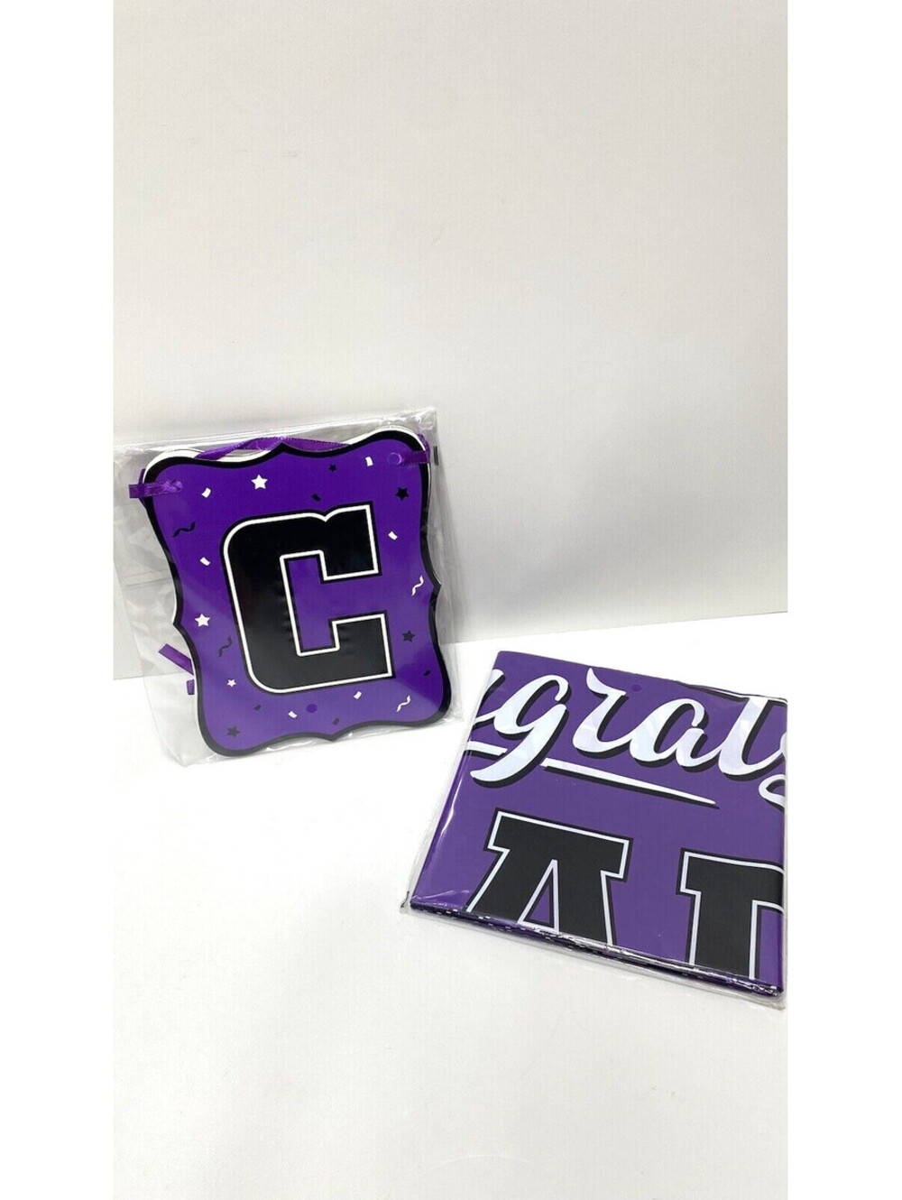 Purple Congrats Grad Banner & Rectangular Table Cloth Graduation Party Decor - Picture 4 of 7